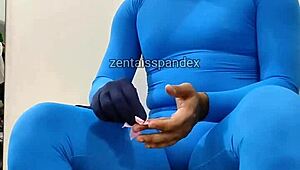 Zentai injection medical fetish in spandex hood and mask.