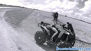 Busty beauty gets spoon fucked outdoors by amateur