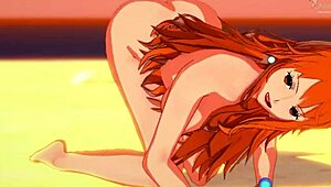 Nami's tight one-piece outfit gets her revved up for some steamy action