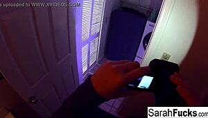 Tattooed pornstar Sarah Jessie performs blowjob in bathroom