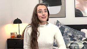 German brunette babe medea masturbates with giant dildo to orgasm