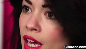 Hot model receives facial cumshot in pov blowbang, swallowing jism