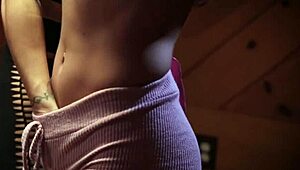 The busty lesbian babe receives oral pleasure from her girlfriend during queening session with big tits on display