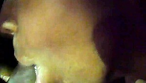 Ebony amateur sloppy blowjob in car