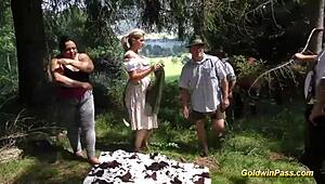 Wild German Outdoor Orgy With Chubby BBW Girls in Action