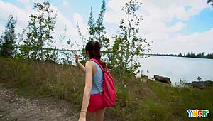 Hardcore hiking and fucking with teen 18+ Becca Pierce in wild outdoor action.