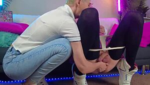 Hottest Ruined Orgasm for Sissy Sub Guy with Blonde Domination Handjob