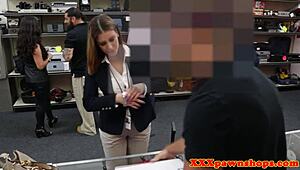 Busty Pawnshop Milf Sucking in Hidden Back Store