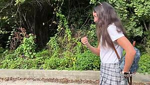 Babe Flashes Pussy on Public Bus, Then Beach Sex