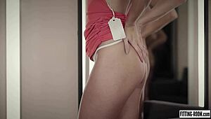 After work, horny secretary Cara Mell bangs her pussy in a lingerie shop.