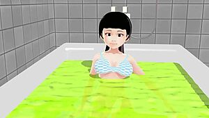 koko a strips completely in the bath and shows everything