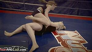 European sapphic babes engage in sensual wrestling and cunilingus
