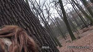 natural euro amateur gets down sucking and banging in public spot