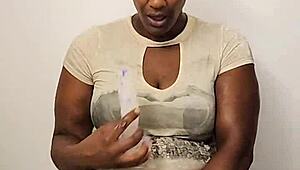 Ebony wife touches herself in shower while clothed