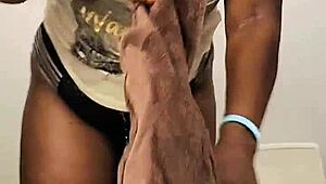 Ebony wife touches herself in shower while clothed