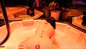 European beauty reveals her aroused wet pussy in a whirlpool and seduces with dirty talk