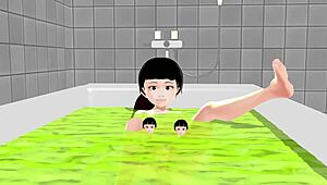 koko a strips completely in the bath and shows everything