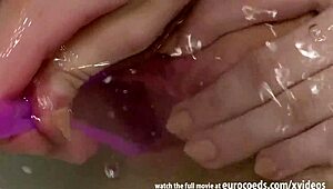 shy teen candice nervously inserts in bathtub play