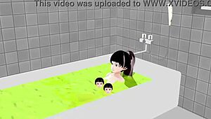 koko a strips completely in the bath and shows everything