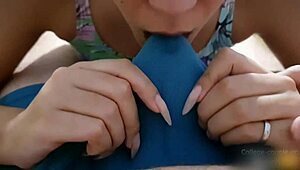 Over the pants handjob he came in his clothes with long nails and cum 😏