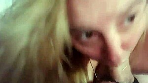 Afternoon blowjob on big monster cock leads to deep throat swallow and cum