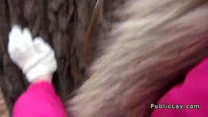 natural euro amateur gets down sucking and banging in public spot