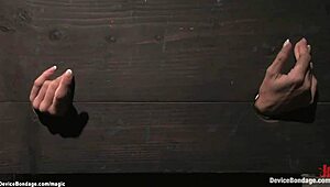 Bound slave intensely waxed and tormented with machines