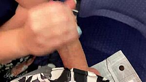 Dangerous and messy handjob and blowjob on a public train - narrowly escaped arrest