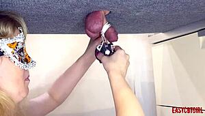 Stepsister plays with a dick on a milking board and hangs various objects from it annycandy painboy.