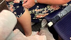 Dangerous and messy handjob and blowjob on a public train - narrowly escaped arrest