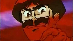 Intriguing anime strapon threesome with big tits