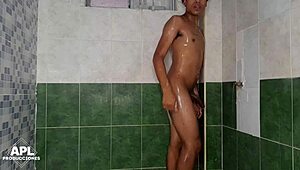 petite brunette surprises stepbrother in shower for taboo cumshot