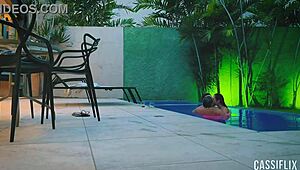 My friend lets her boyfriend fuck my ass by the pool, watch the full video