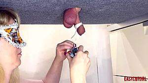 Stepsister plays with a dick on a milking board and hangs various objects from it annycandy painboy.