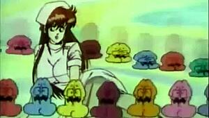 Intriguing anime strapon threesome with big tits