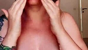 Tattooed Woman With Big Natural Tits Rides Dildo To Cum