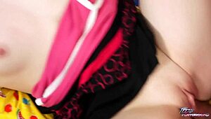 Redhead teen enjoys monster cock in pussy without removing shirt