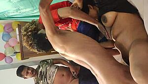 Emotional Foursome as Rumpa Akter Teaches Shathi Khatun, Hanif, and Shapan Pramanik to Ride Massive Black Cock Passionately