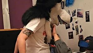 FEMBOY HUSKY FURSUITER CUMS WHILE RIDING HIS BOYFRIEND