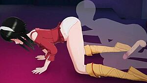 he fingers and licks yor forger's pussy to climax in hentai