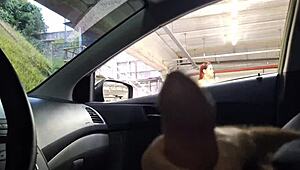 This stunning woman risks it all by masturbating in a public spot. Her daring act draws eyes.