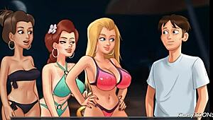 Cheerleader gets creampied by football player on beach in Summertime saga