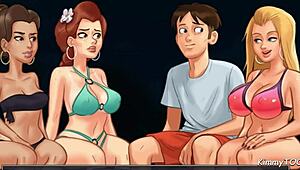 Cheerleader gets creampied by football player on beach in Summertime saga