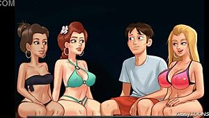 Cheerleader gets creampied by football player on beach in Summertime saga
