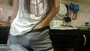 i masturbate in the kitchen while parents watch tv, skinny brunette orgasms