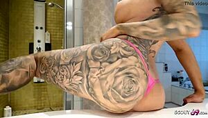 German Teen 18+ Engages In Dirty Talk Masturbation In Shower