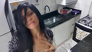 I masturbate as a sexy latina with big tits in the kitchen