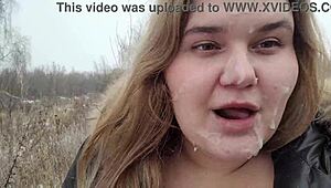 Huge Facial Of A Cute Bbw Blonde With Big Breasts In Inclement Weather