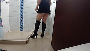 Wife with brother-in-law in bathroom during chores