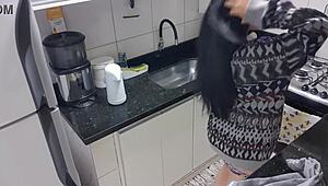 I masturbate as a sexy latina with big tits in the kitchen